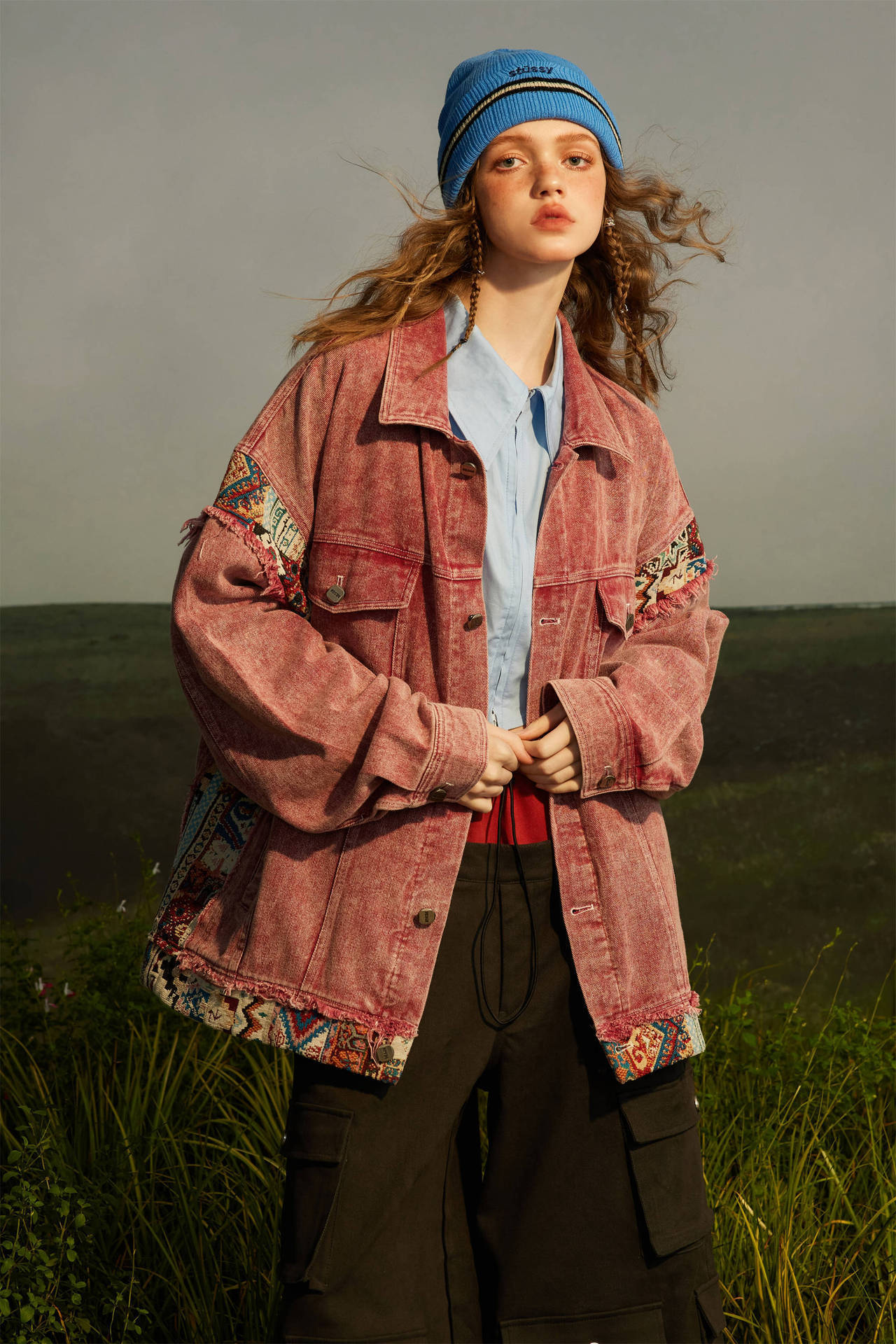 GorgeousBen Retro make old spring new niche design style American denim contrasting patchwork jacket jacket