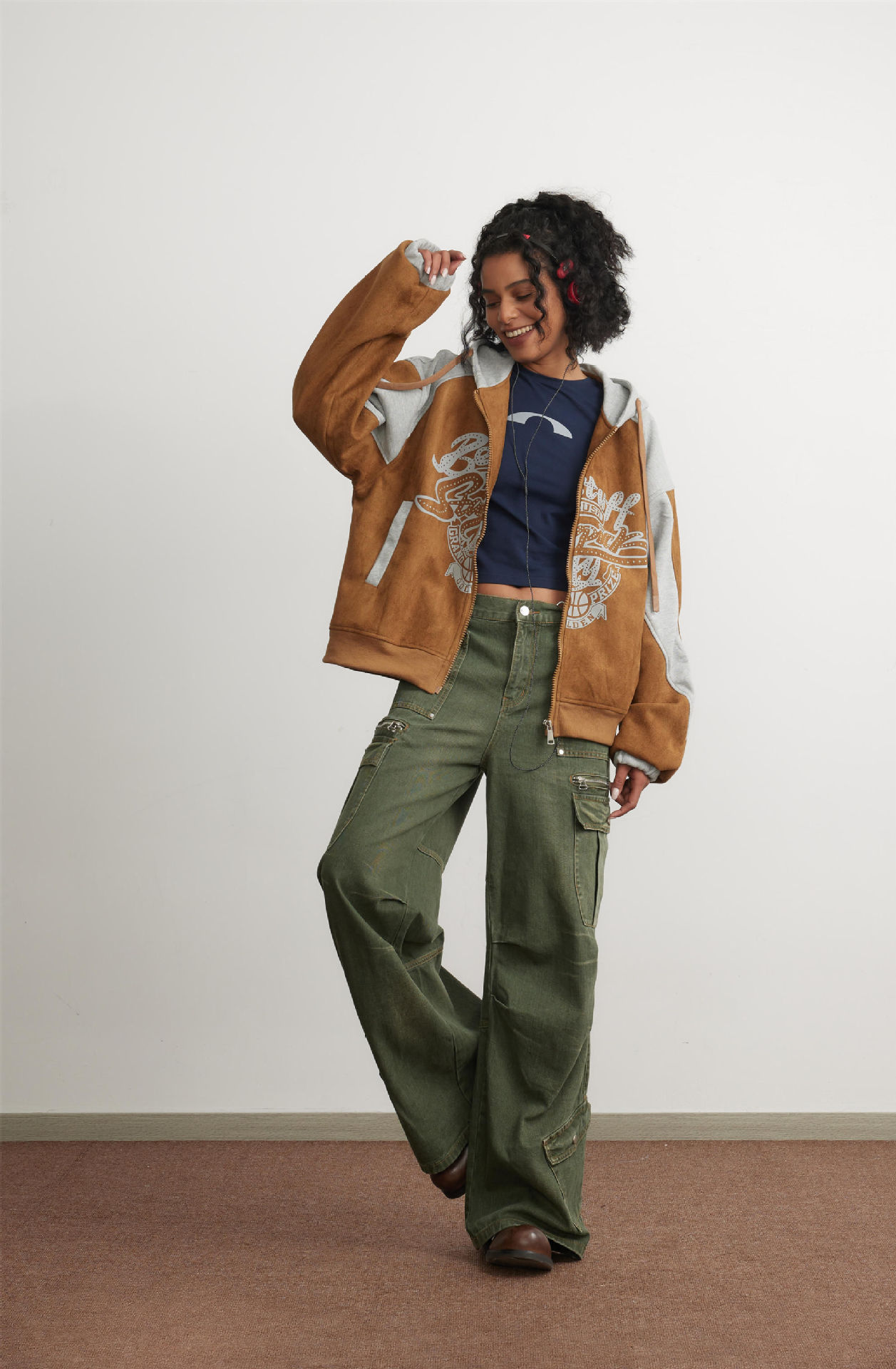 GorgeousBen Suede patterned cap print short jacket women's new American fashion top