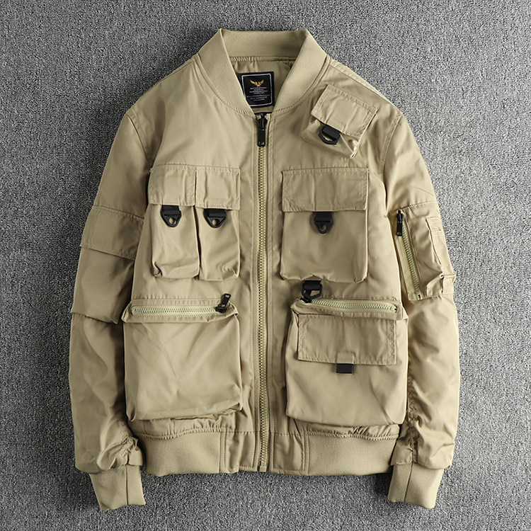 GorgeousBen Cotton thick American fashion functional flight jacket men's cargo three-dimensional pocket casual baseball jacket