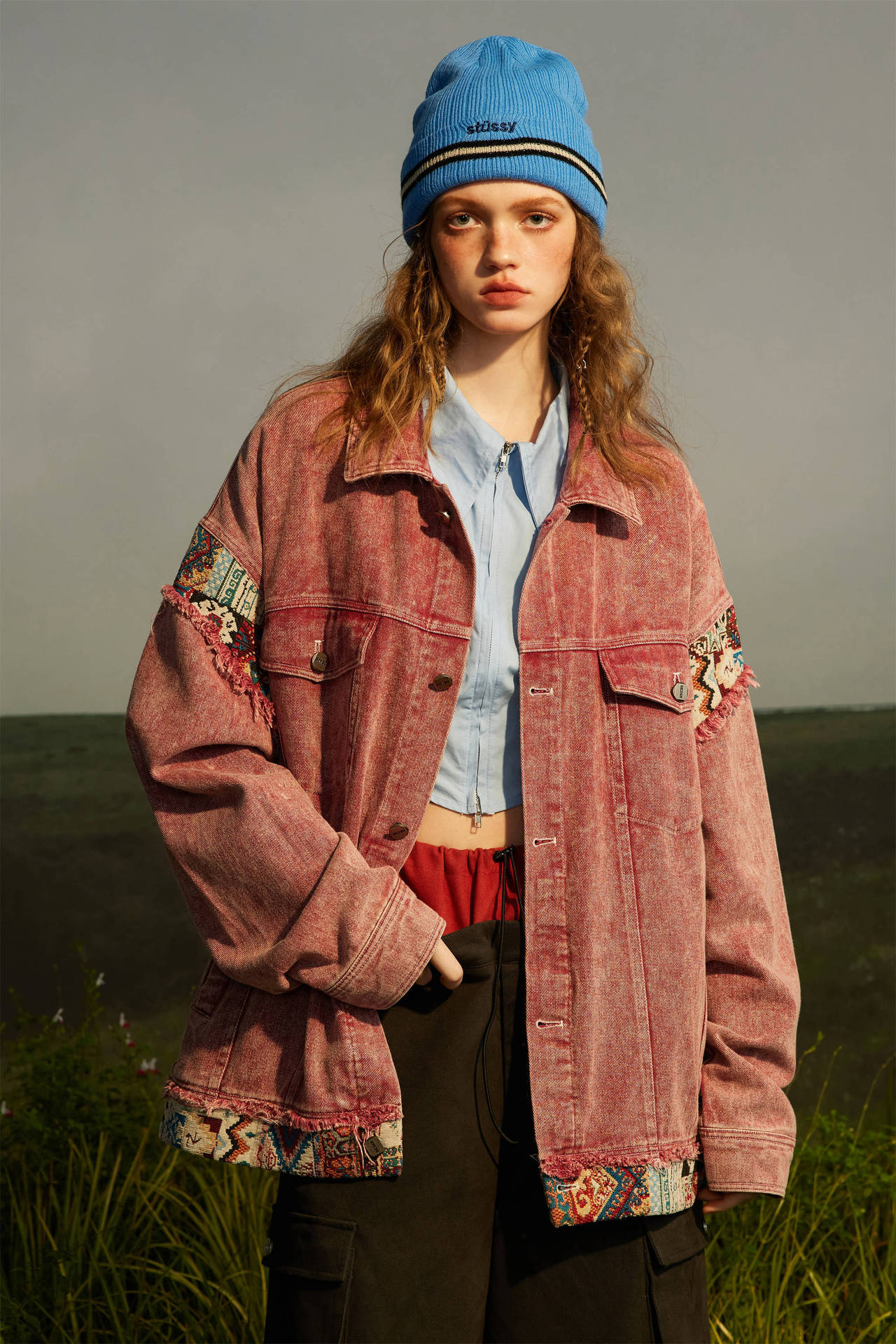 GorgeousBen Retro make old spring new niche design style American denim contrasting patchwork jacket jacket