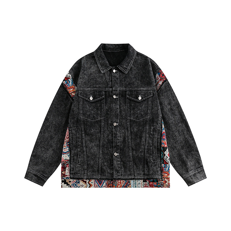 GorgeousBen Retro make old spring new niche design style American denim contrasting patchwork jacket jacket