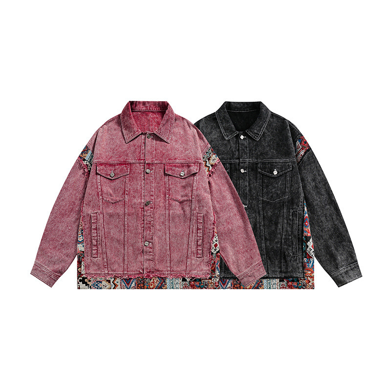GorgeousBen Retro make old spring new niche design style American denim contrasting patchwork jacket jacket