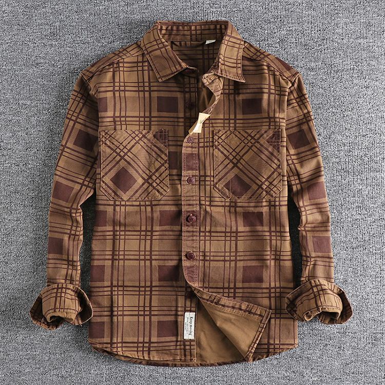 GorgeousBen Spring and autumn classic plaid long-sleeved shirt men's Europe and the United States fashion trend all cotton washed youth daily coat