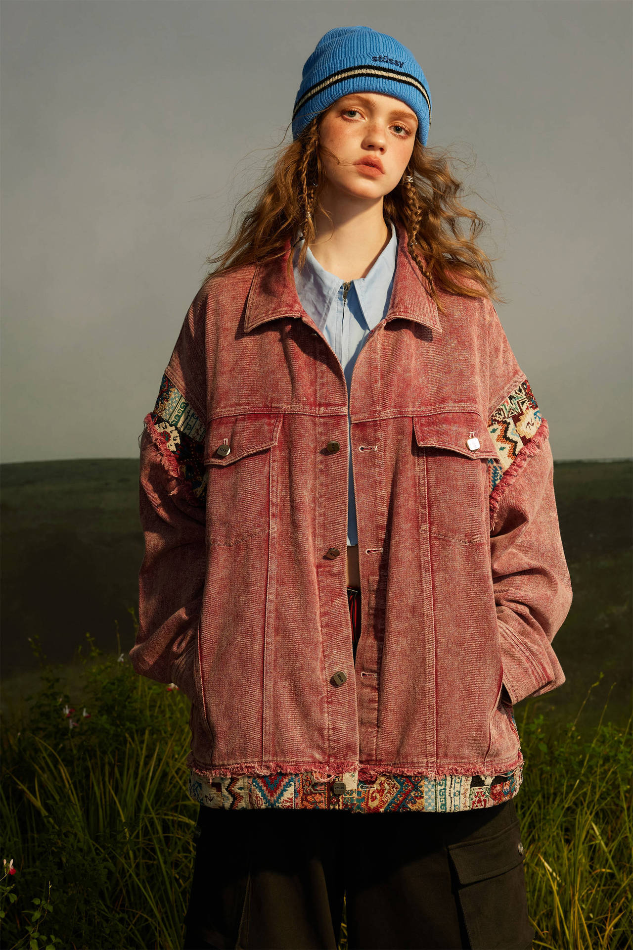 GorgeousBen Retro make old spring new niche design style American denim contrasting patchwork jacket jacket
