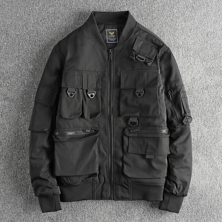 GorgeousBen Cotton thick American fashion functional flight jacket men's cargo three-dimensional pocket casual baseball jacket
