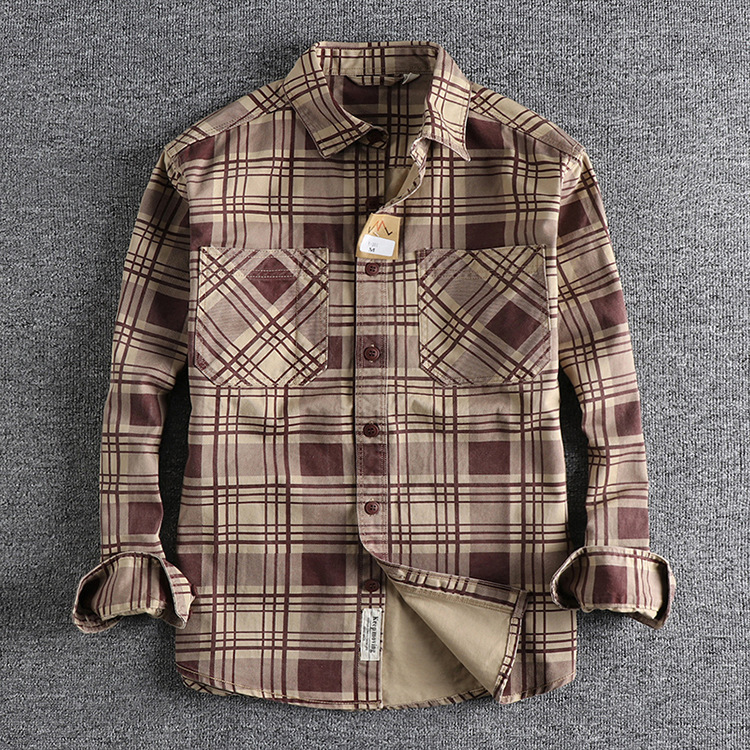 GorgeousBen Spring and autumn classic plaid long-sleeved shirt men's Europe and the United States fashion trend all cotton washed youth daily coat