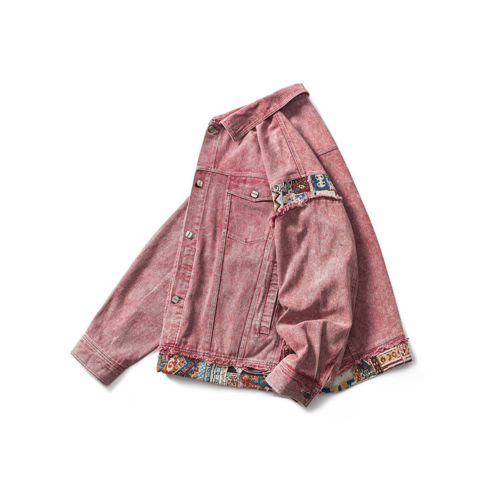 GorgeousBen Retro make old spring new niche design style American denim contrasting patchwork jacket jacket
