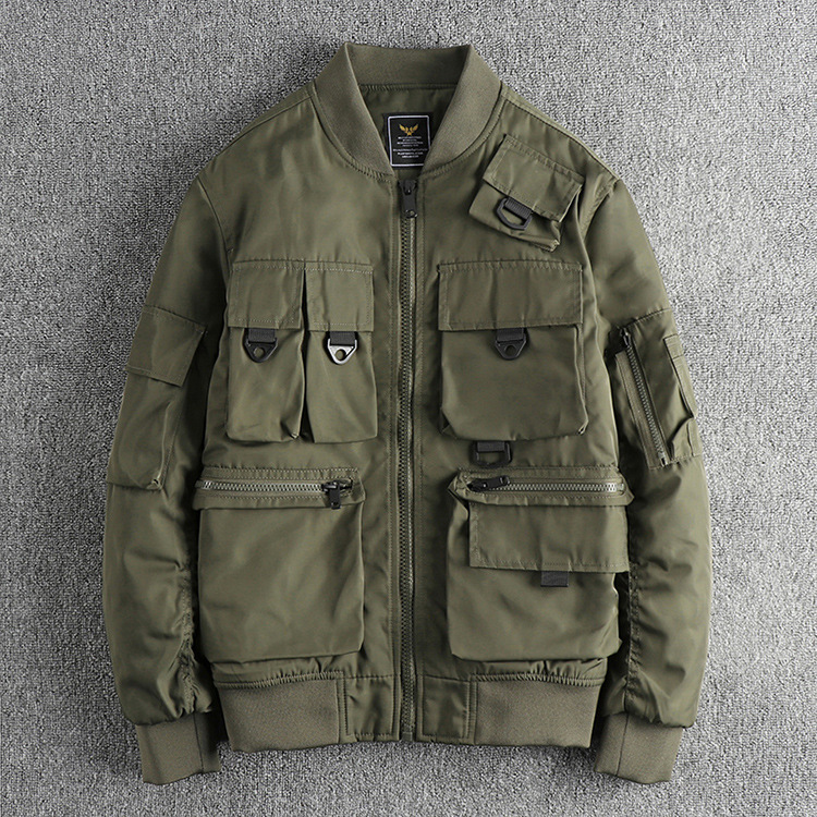 GorgeousBen Cotton thick American fashion functional flight jacket men's cargo three-dimensional pocket casual baseball jacket