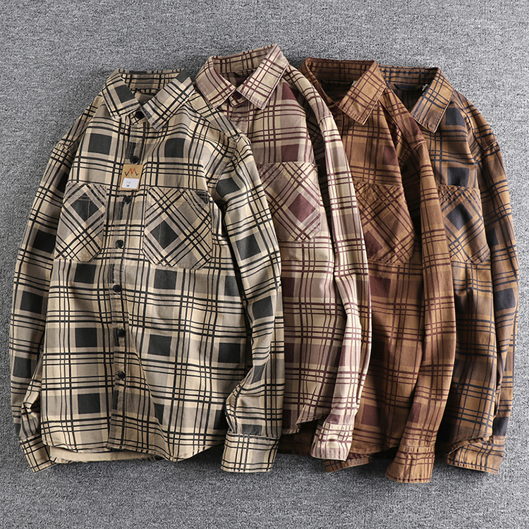 GorgeousBen Spring and autumn classic plaid long-sleeved shirt men's Europe and the United States fashion trend all cotton washed youth daily coat