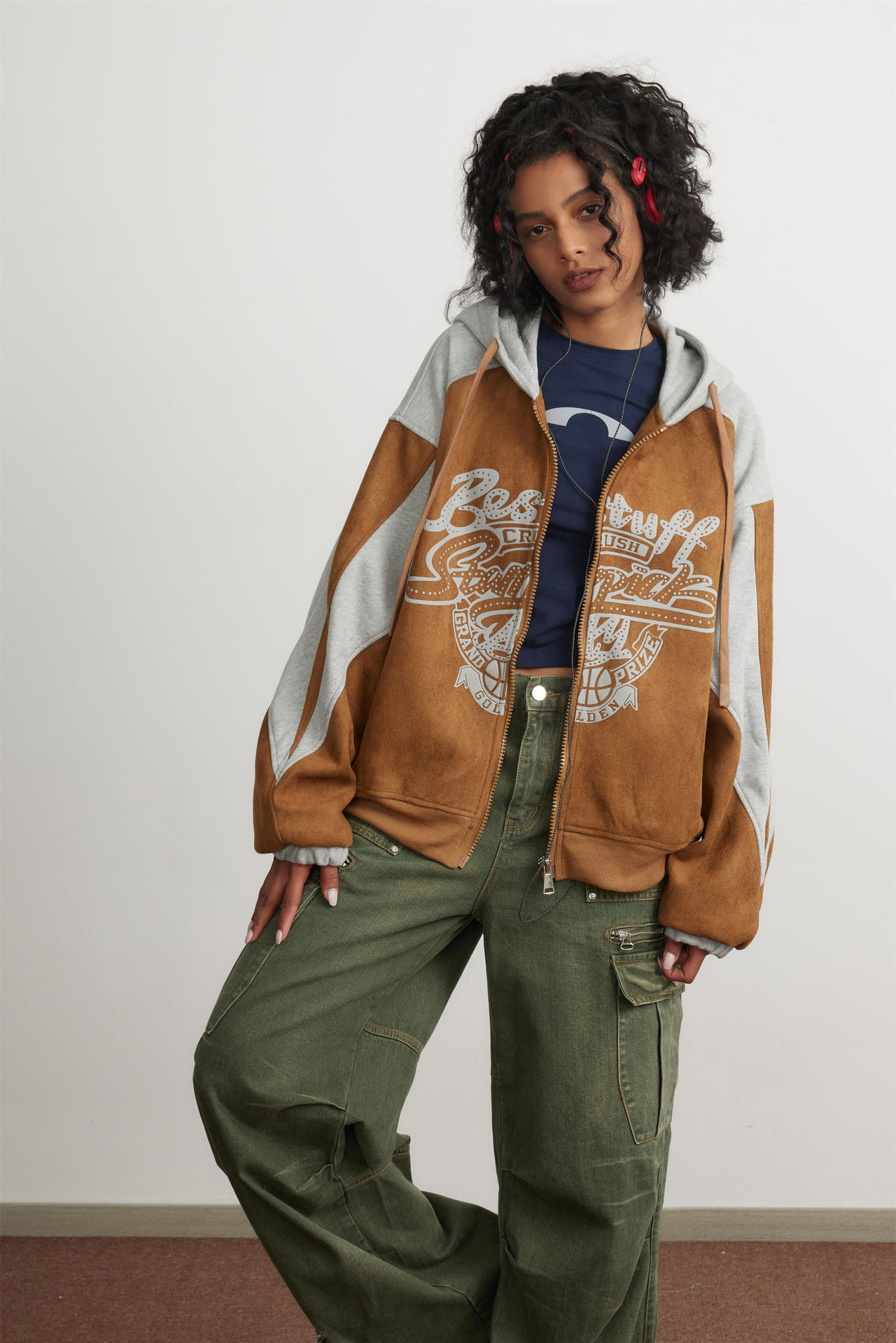 GorgeousBen Suede patterned cap print short jacket women's new American fashion top