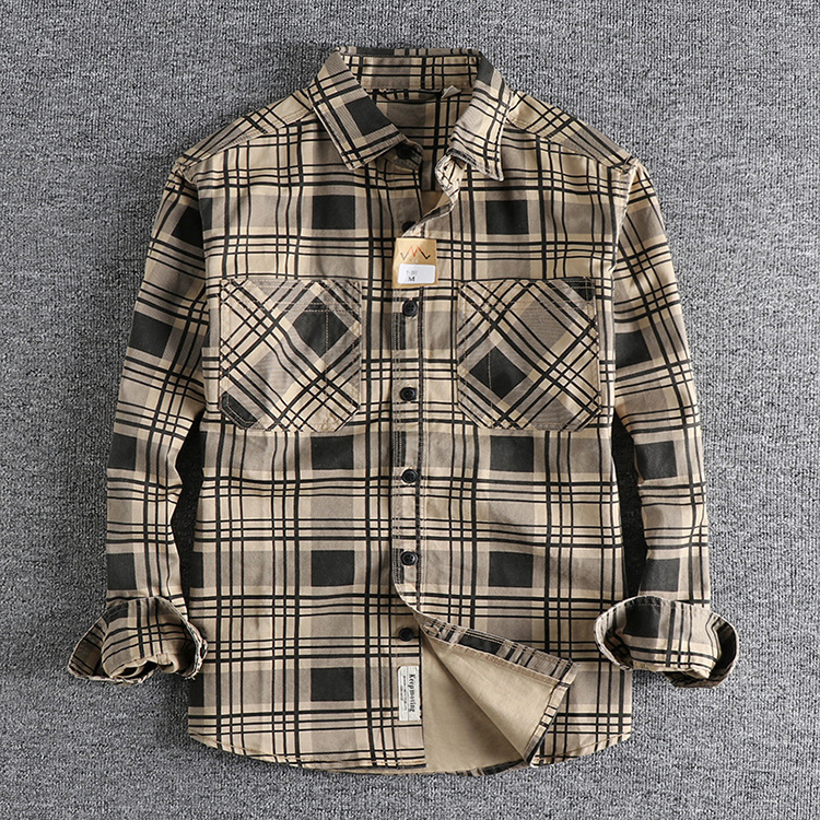 GorgeousBen Spring and autumn classic plaid long-sleeved shirt men's Europe and the United States fashion trend all cotton washed youth daily coat