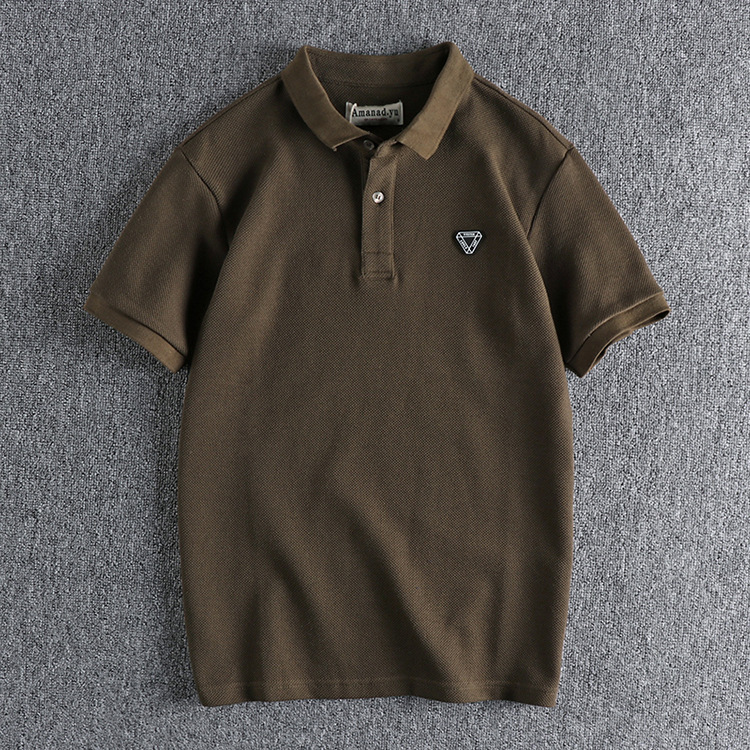 GorgeousBen Pineapple knit mesh fabric men's polo shirt washed comfortable breathable casual all-match youth lapel T-shirt