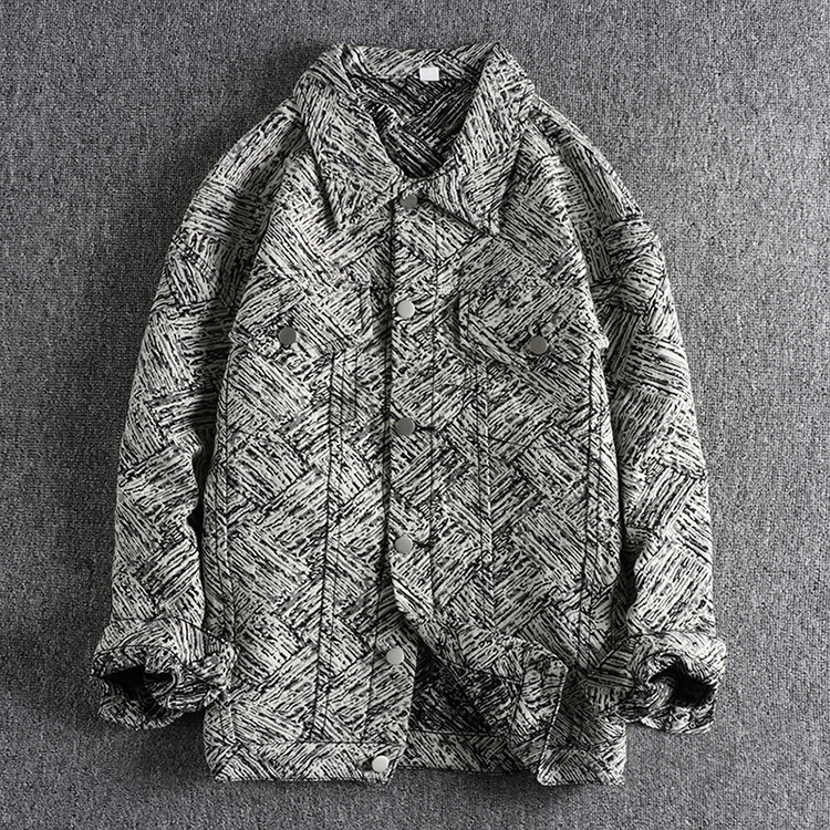 GorgeousBen Individual color matching jacquard denim jacket men's embroidered letters fall new loose-fit youth coat top.