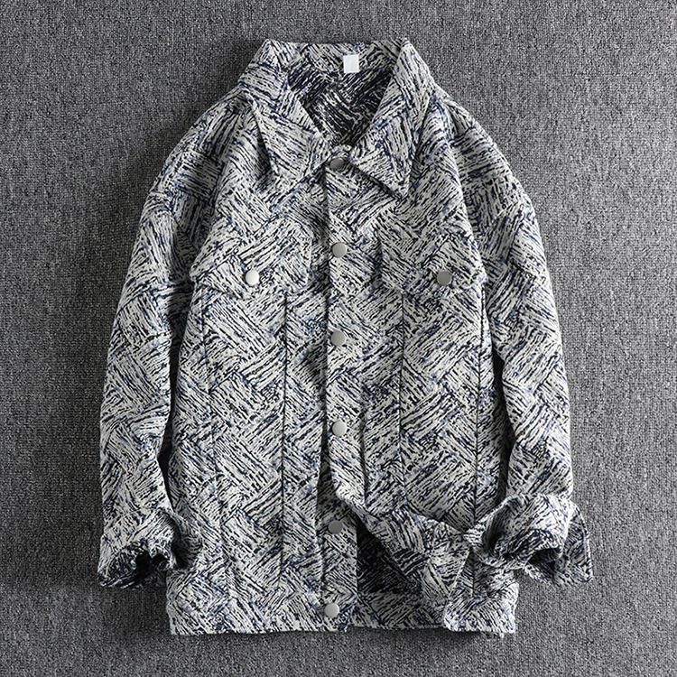 GorgeousBen Individual color matching jacquard denim jacket men's embroidered letters fall new loose-fit youth coat top.