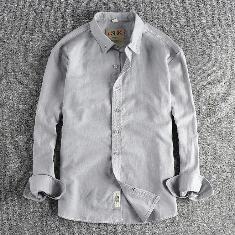 GorgeousBenWashed Oxford woven long-sleeved shirt for men comfortable classic all-match casual shirt.
