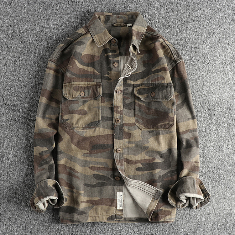 GorgeousBen Vintage chunky woven cotton cargo long-sleeved shirt men's autumn and winter casual shirt coat