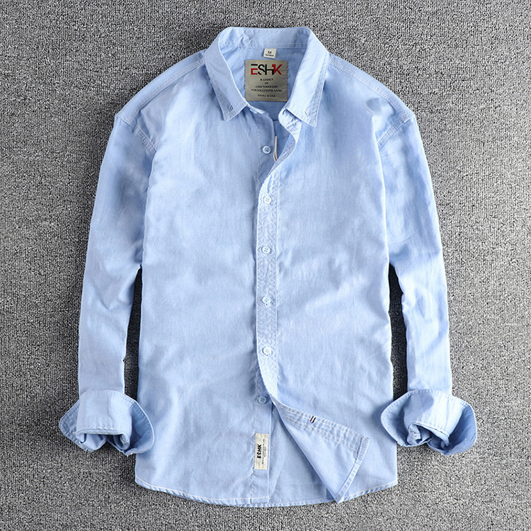 GorgeousBenWashed Oxford woven long-sleeved shirt for men comfortable classic all-match casual shirt.
