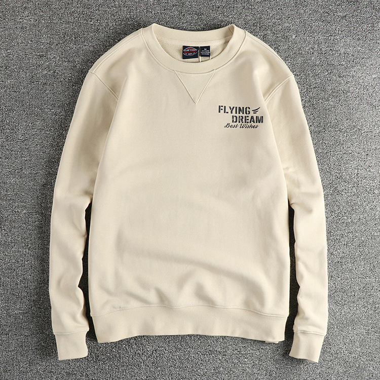 GorgeousBen Simple retro letter-printed round-neck hoodie men's British trend casual long-sleeved top