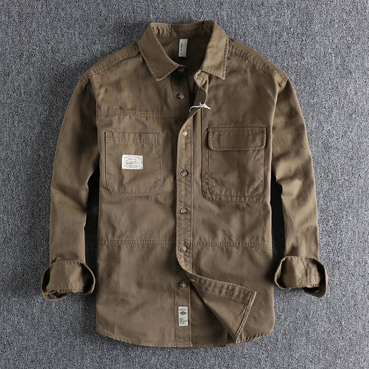 GorgeousBen Simple retro tooling long-sleeved shirt for men new autumn daily loose youth shirt coat