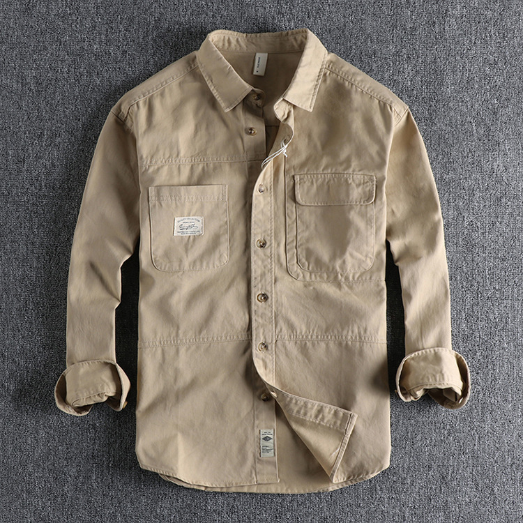 GorgeousBen Simple retro tooling long-sleeved shirt for men new autumn daily loose youth shirt coat
