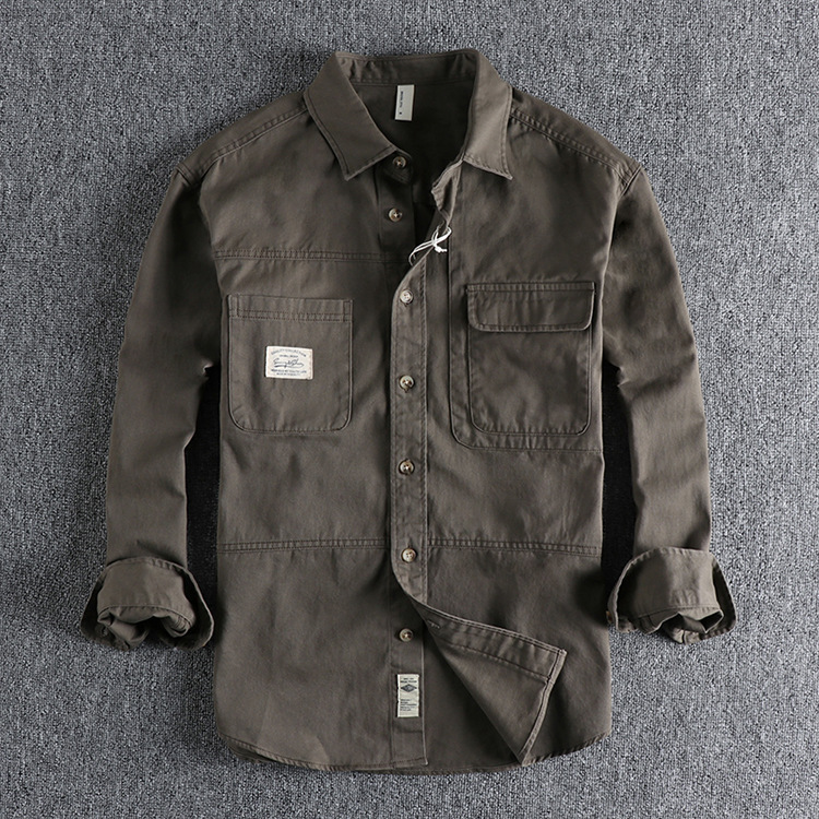 GorgeousBen Simple retro tooling long-sleeved shirt for men new autumn daily loose youth shirt coat