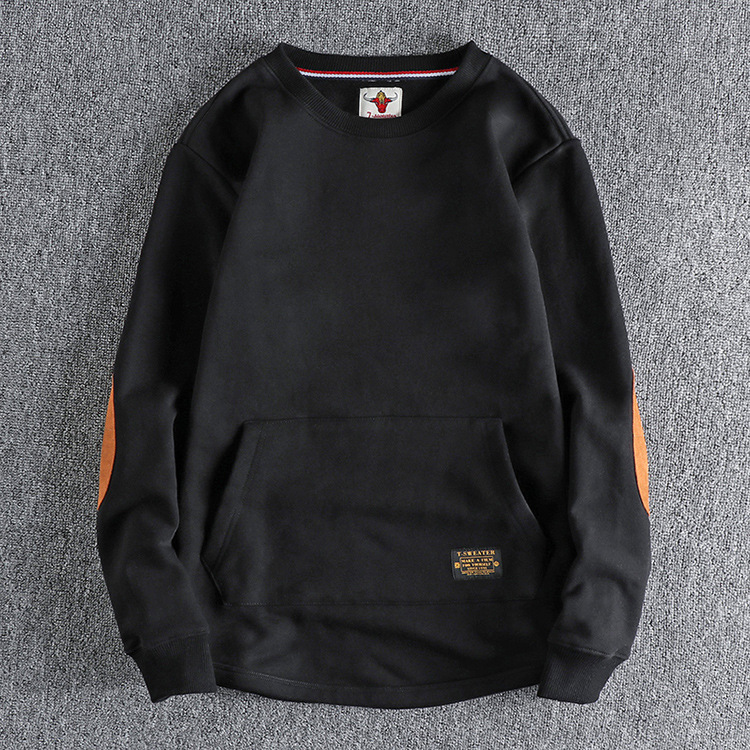 GorgeousBen Sleeve cloth design plus fleece thick circle casual hoodie men khaki retro trend youth pullover.