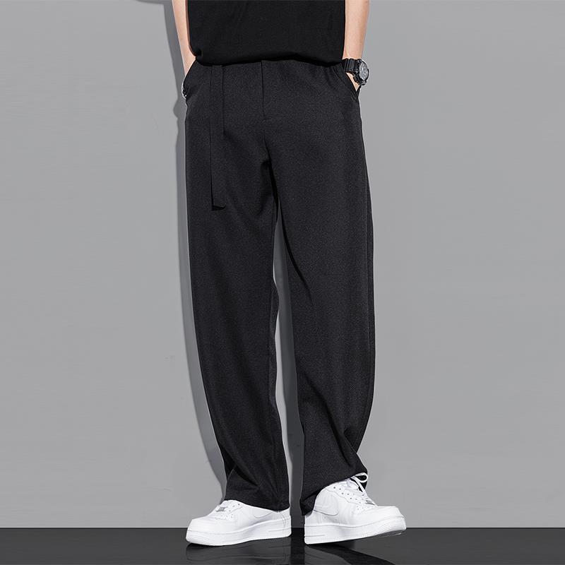 GorgeousBen High hanging casual pants men's suit pants Ice silk wide leg pants loose straight leg trousers