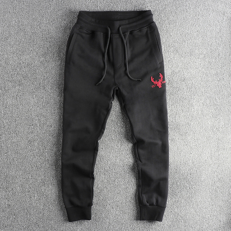 GorgeousBen Heavy wool circle cotton wash appliqued cloth embroidery American casual sweatpants men's four seasons all sports ankle pants