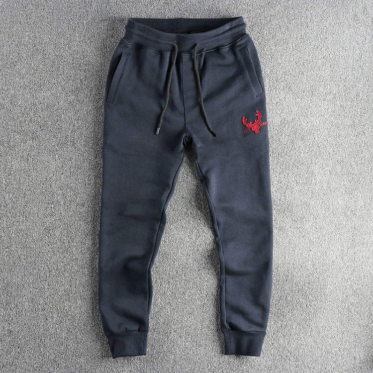 GorgeousBen Heavy wool circle cotton wash appliqued cloth embroidery American casual sweatpants men's four seasons all sports ankle pants