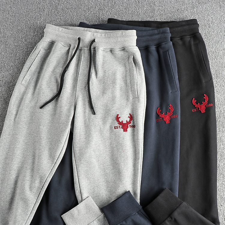 GorgeousBen Heavy wool circle cotton wash appliqued cloth embroidery American casual sweatpants men's four seasons all sports ankle pants