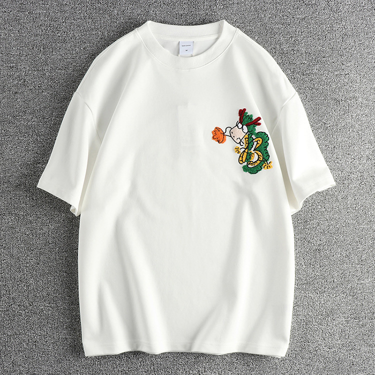GorgeousBen Dragon Year element flocking pattern short-sleeve T-shirt men's double-sided plain comfort fabric summer trend half-sleeve top