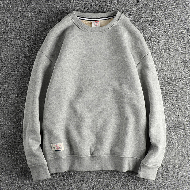 GorgeousBen Soft waxy plush thick warm casual hoodie men's round neck comfortable pullover solid color fashion all-match pullover top