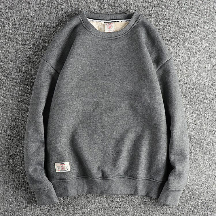 GorgeousBen Soft waxy plush thick warm casual hoodie men's round neck comfortable pullover solid color fashion all-match pullover top
