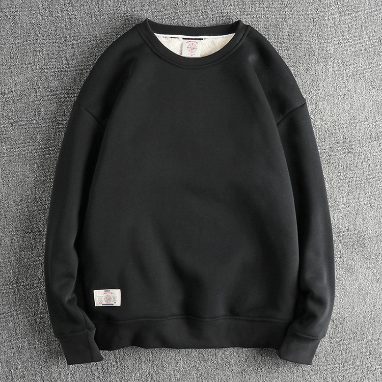 GorgeousBen Soft waxy plush thick warm casual hoodie men's round neck comfortable pullover solid color fashion all-match pullover top