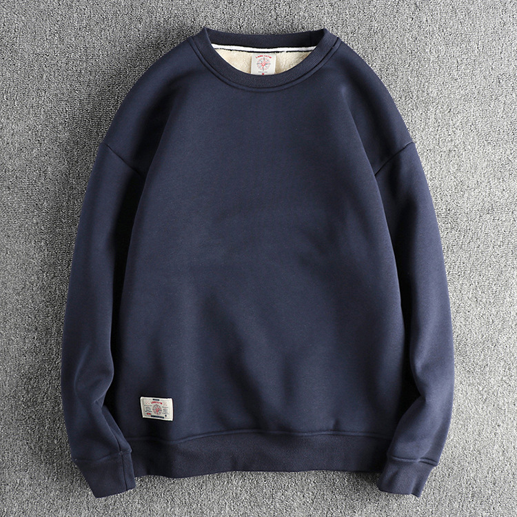 GorgeousBen Soft waxy plush thick warm casual hoodie men's round neck comfortable pullover solid color fashion all-match pullover top