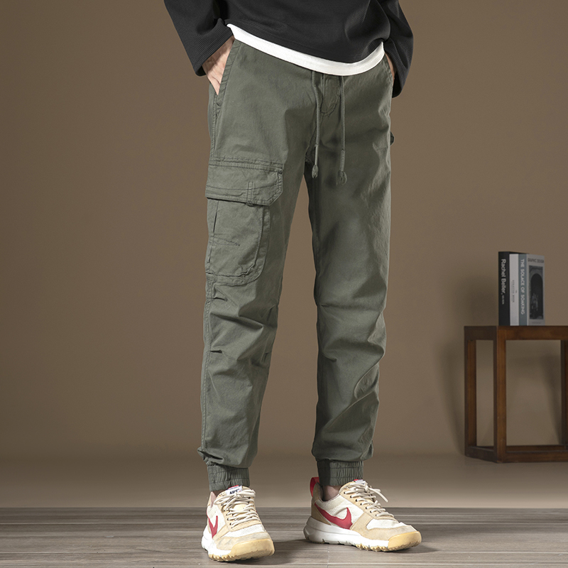 GorgeousBen Men's Side zipper pocket workwear casual pants for men, retro solid color granule texture woven washed wide-leg straight trousers trendy