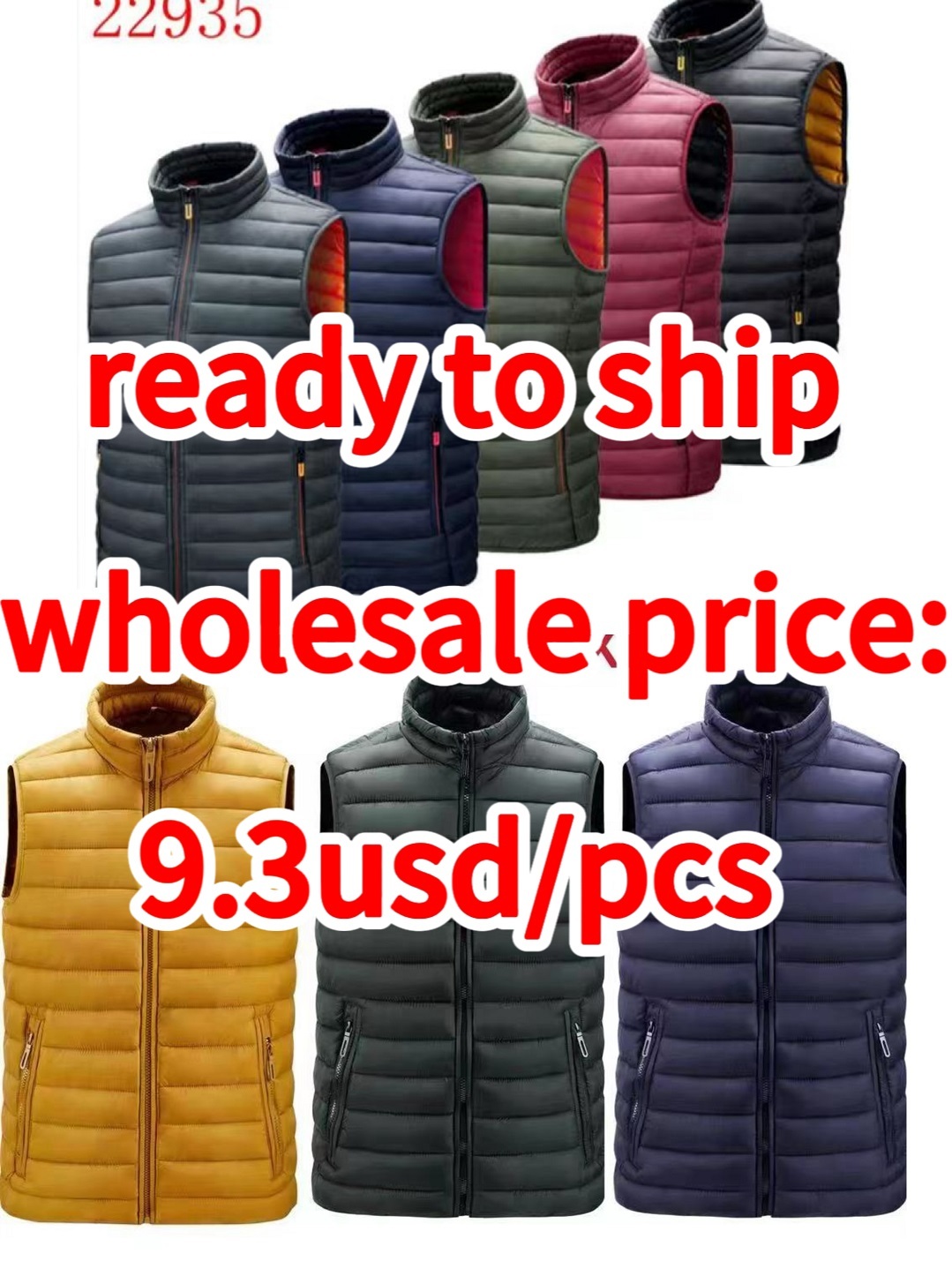 Stocks & ready to ship- Men vest sports winter jacket waistcoat standing collar padding jacket large-size vest