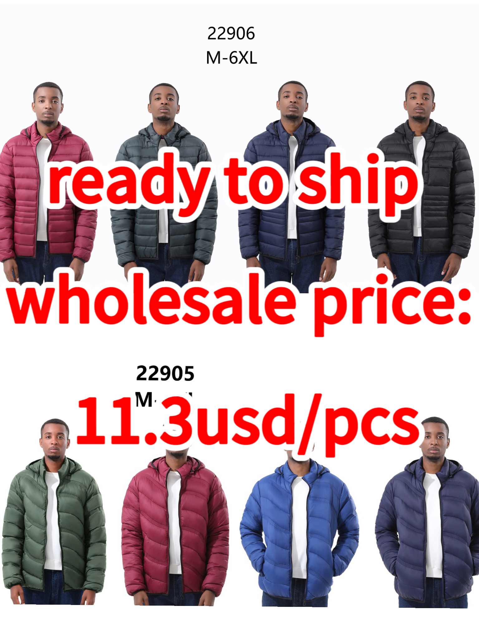 Stocks & ready to ship- Men Coats Custom Nylon Puffer Jacket with Hood Thickened Insulated Water-Resistant Warm Jacket Coat for Winter