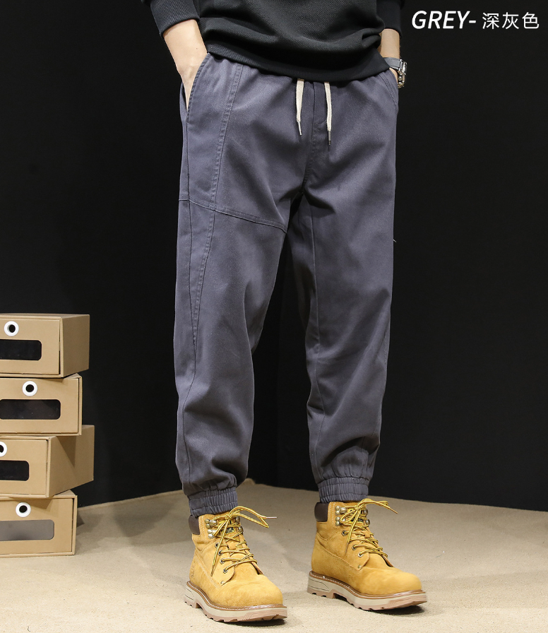 GorgeousBen Cargo pants men's fashion brand loose elastic waist corset feet Harun elastic summer black casual pants for men spring and autumn.