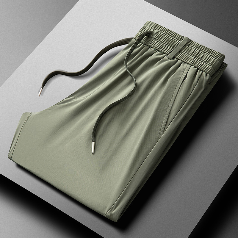 GrogeousBen  Summer Ice Silk Men'S Thin Loose Breathable Quick Dry Sports Versatile Casual Trend Mens Jogging Running Pants.