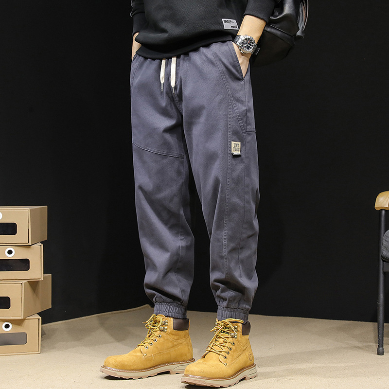 GorgeousBen Cargo pants men's fashion brand loose elastic waist corset feet Harun elastic summer black casual pants for men spring and autumn.
