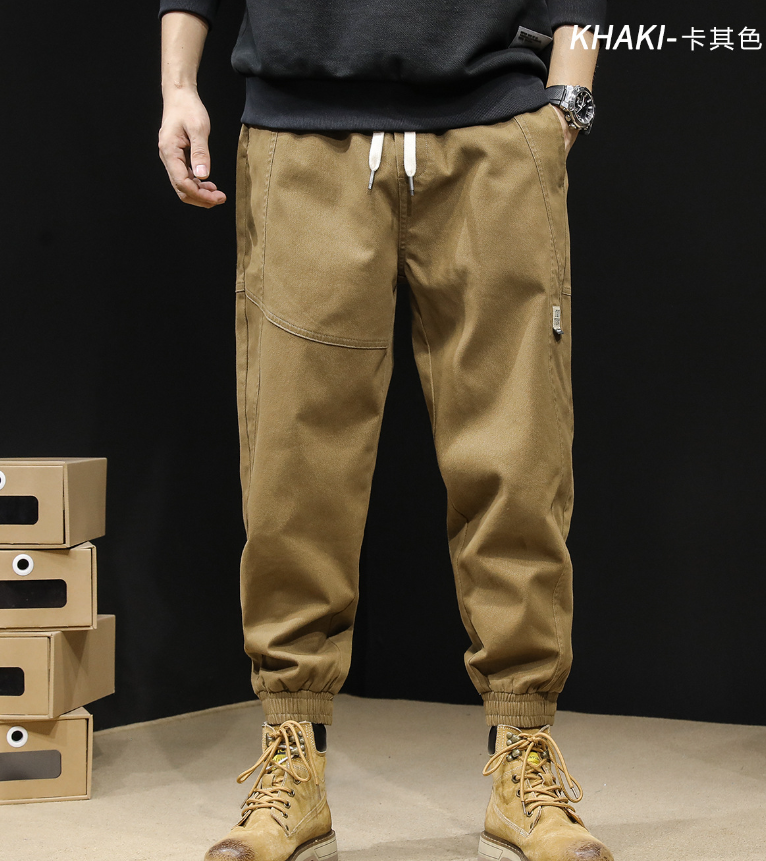 GorgeousBen Cargo pants men's fashion brand loose elastic waist corset feet Harun elastic summer black casual pants for men spring and autumn.