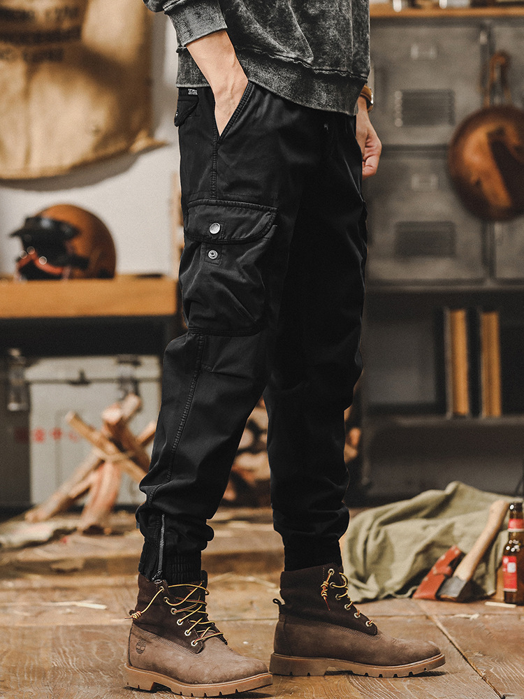 GorgeousBen American vintage overalls men's spring 2024 new zipper bunched feet outdoor tactical hunting men's casual pants