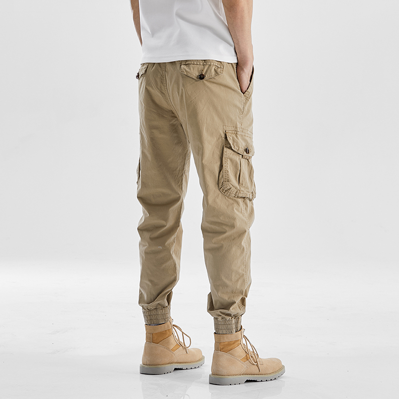 GorgeousBen  Cargo Tactical Pant Men Multi-bag Vertical Multifunctional Straight Canister Foot Pant Draw Rope Army Green Casual Trouser
