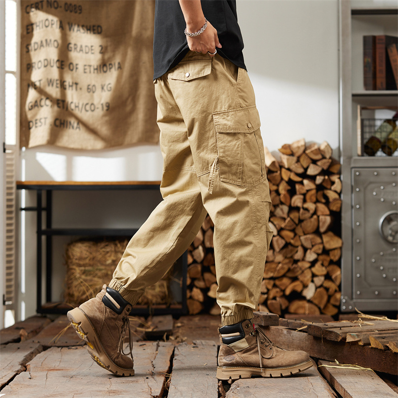 GorgeousBen Men's Best Quality Casual Pant Men's Multi Pocket Overalls Custom High Quality Drawstring Pants Straight Casual Trousers