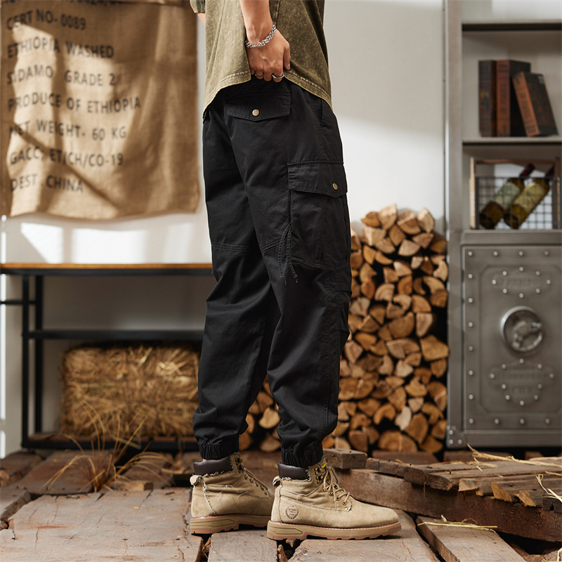 GorgeousBen Men's Best Quality Casual Pant Men's Multi Pocket Overalls Custom High Quality Drawstring Pants Straight Casual Trousers