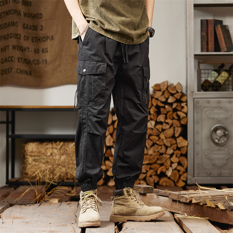 GorgeousBen Men's Best Quality Casual Pant Men's Multi Pocket Overalls Custom High Quality Drawstring Pants Straight Casual Trousers