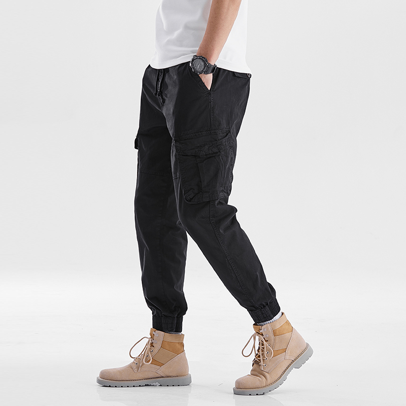 GorgeousBen  Cargo Tactical Pant Men Multi-bag Vertical Multifunctional Straight Canister Foot Pant Draw Rope Army Green Casual Trouser