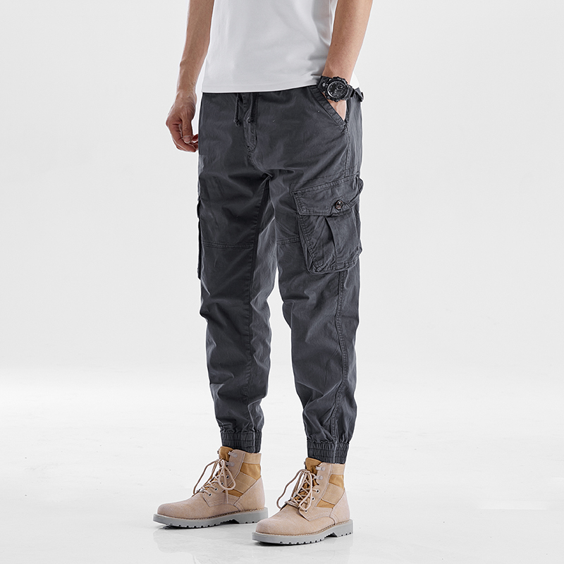 GorgeousBen  Cargo Tactical Pant Men Multi-bag Vertical Multifunctional Straight Canister Foot Pant Draw Rope Army Green Casual Trouser