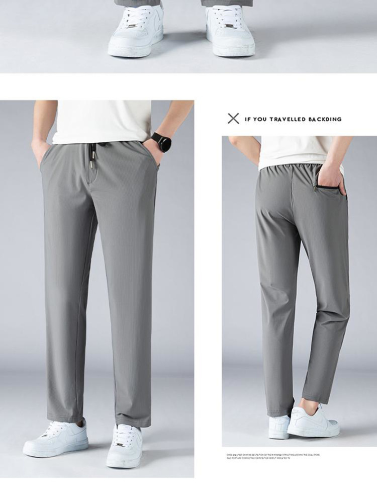 GrogeousBen 2024 men's ice silk pants Summer light casual stretch lightweight lycra pants stretch straight leg pants for men